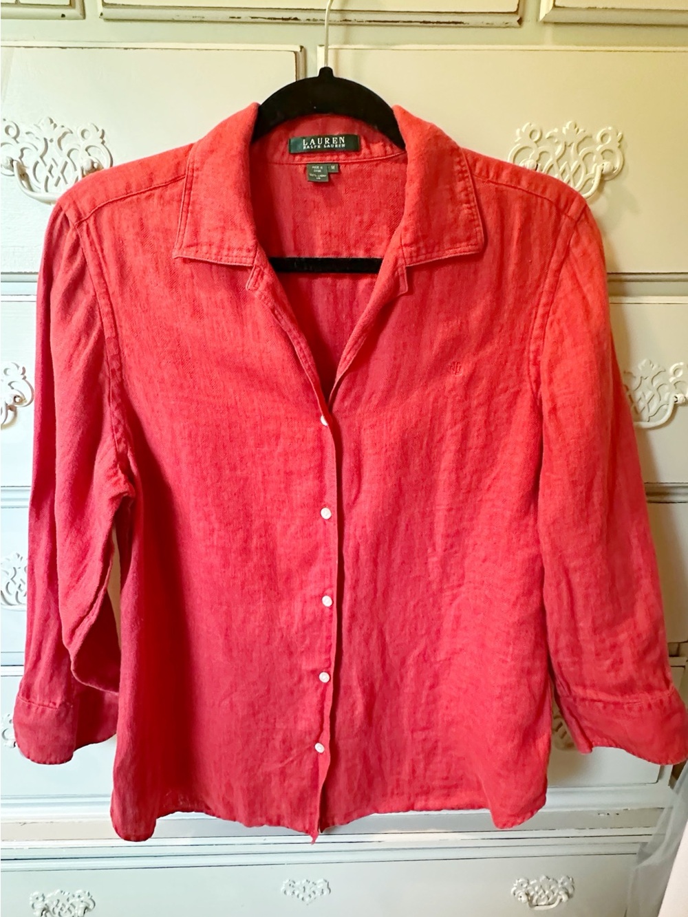 Lauren Ralph Lauren Red Button-Front Linen Shirt
